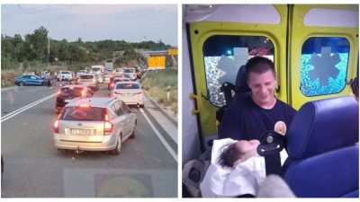 U sinoćnjoj prometnoj nesreći 4 osobe teško ozlijeđene, vatrogasac šestomjesečnu bebu u naručju čuvao do bolnice