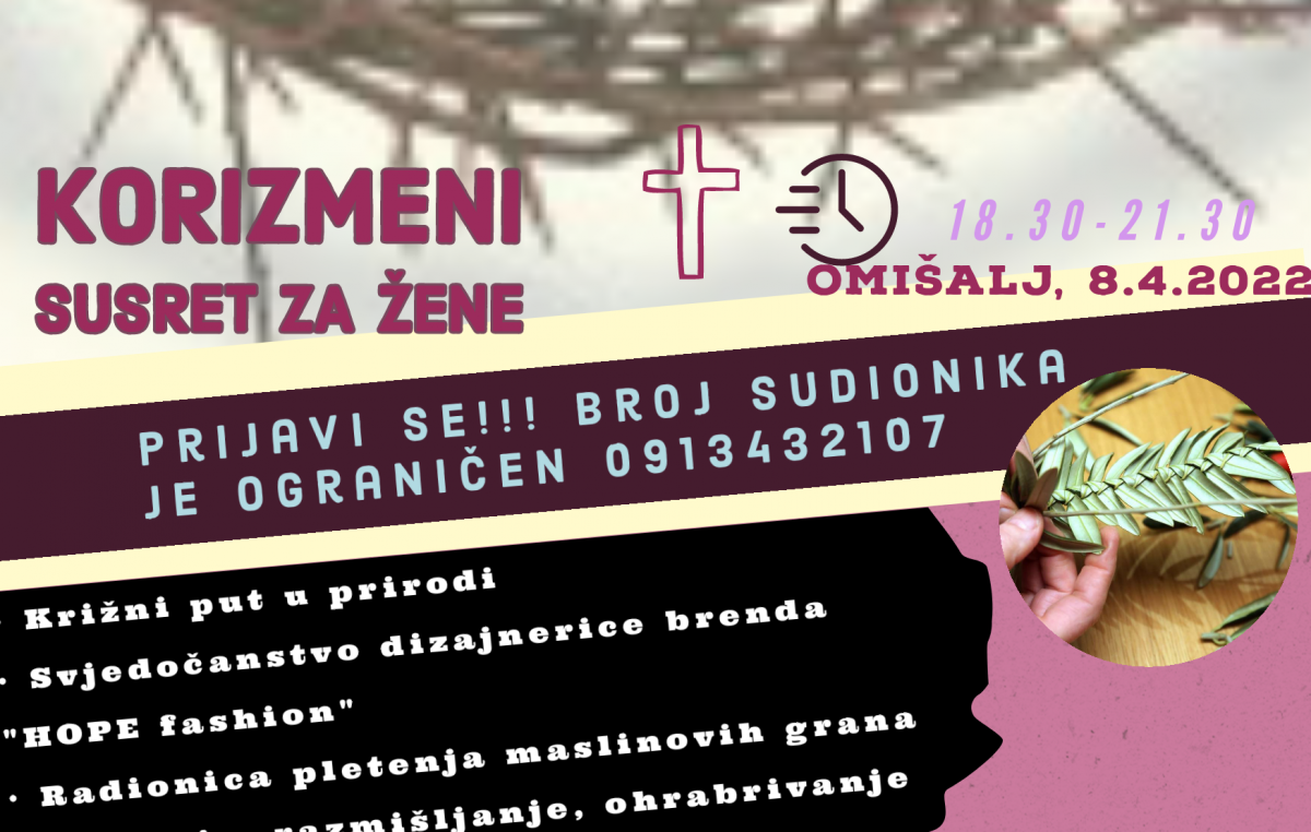 Korizmeni duhovno – kreativni susret za žene ovog petka u Omišlju