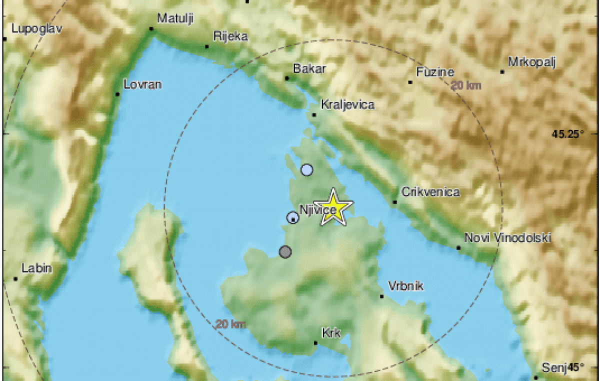 Slabiji potres pogodio otok Krk, osjetio se i na kopnu