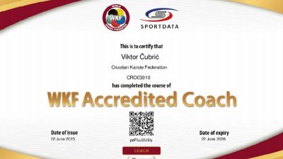 Trener Karate Kluba Krk Viktor Čubranić stekao licencu za WKF Accredited Coach
