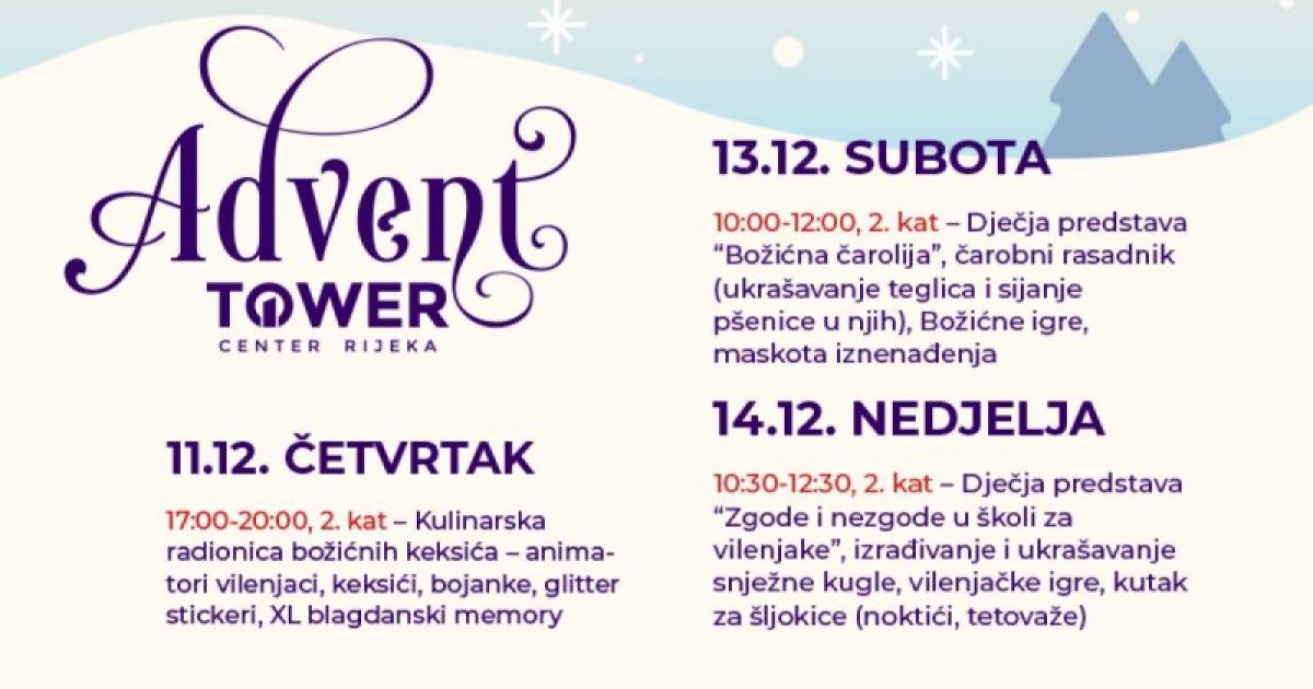 Nastavak Towerovog adventskog programa za najmlađe: Otkrijte što slijedi ovaj četvrtak, subotu i nedjelju