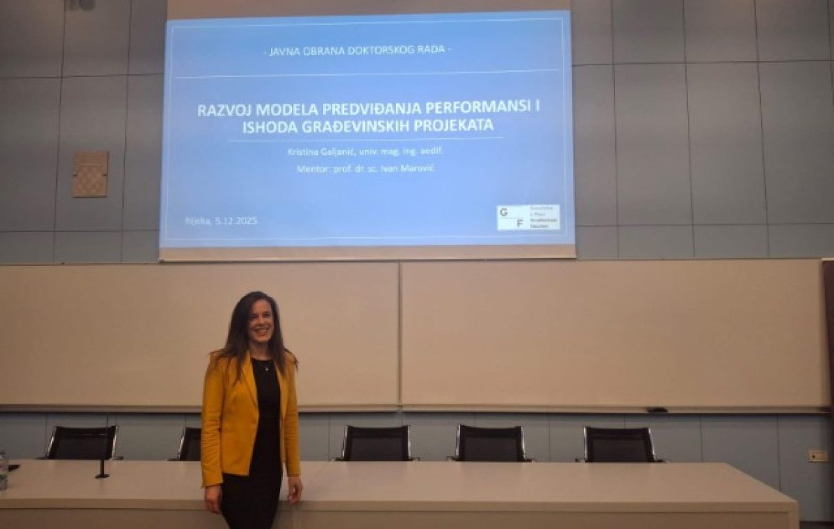 Puntarka Kristina Galjanić obranila doktorski rad na temu “Razvoj modela predviđanja performansi i ishoda građevinskih projekata”