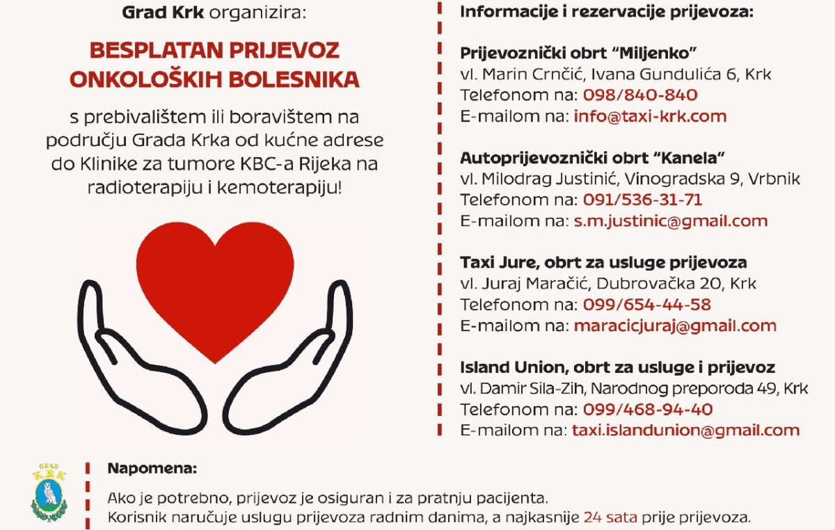 Besplatni prijevoz na terapije: Četiri autoprijevoznika na raspolaganju onkološkim pacijentima u Krku
