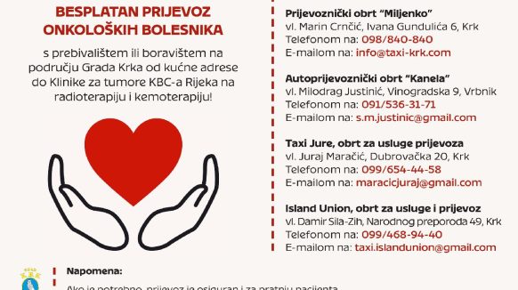 Besplatni prijevoz na terapije: Četiri autoprijevoznika na raspolaganju onkološkim pacijentima u Krku