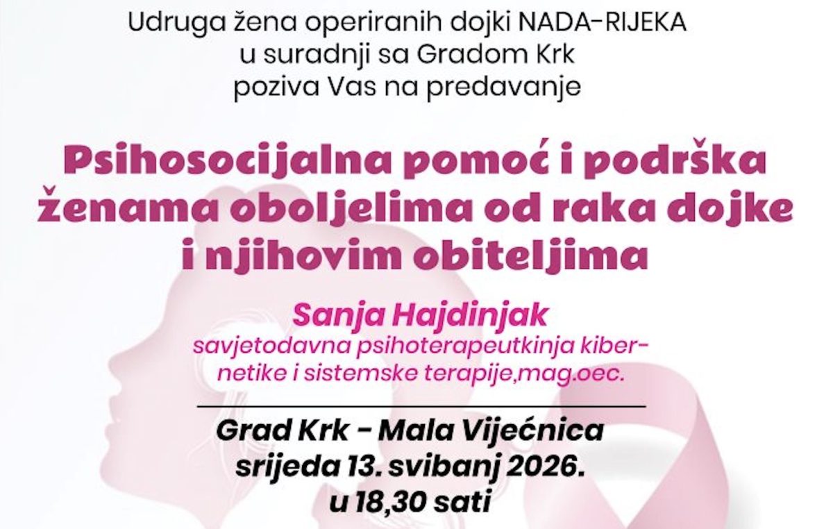 Predavanje: Psihosocijalna pomoć i podrška ženama oboljelima od raka dojke i njihovim obiteljima