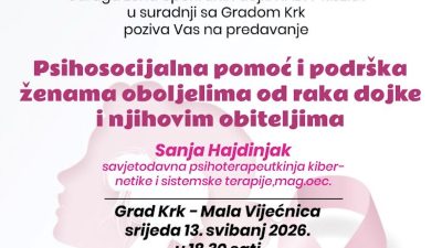 Predavanje: Psihosocijalna pomoć i podrška ženama oboljelima od raka dojke i njihovim obiteljima