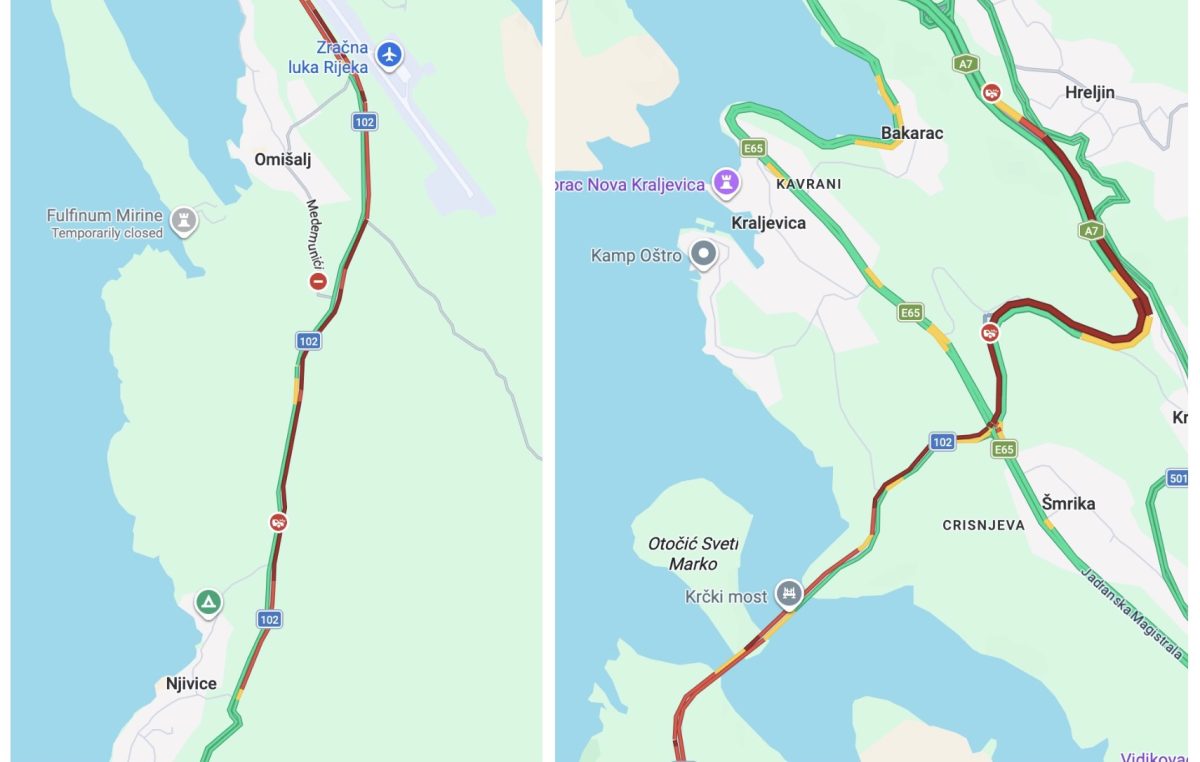 Kilometarske kolone na prilazu Krčkom mostu