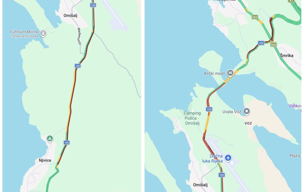 Ponovo “čep” na krčkim cestama, kolone su od Njivica do Šmrike