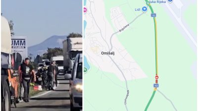 [VIDEO] Prometna nesreća kod Omišlja, vozi se jednim trakom naizmjenično