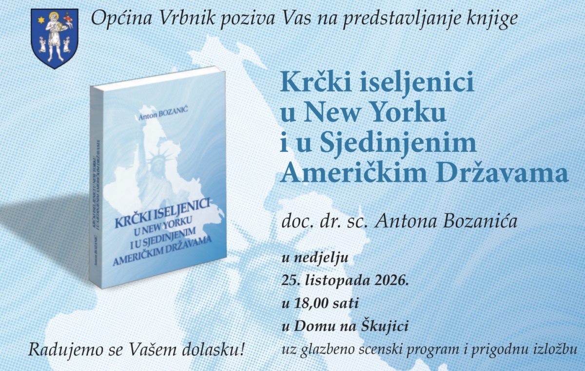 Vrbnik: Predstavljanje knjige dr. sc. Antona Bozanića o krčkim iseljenicima u SAD-u